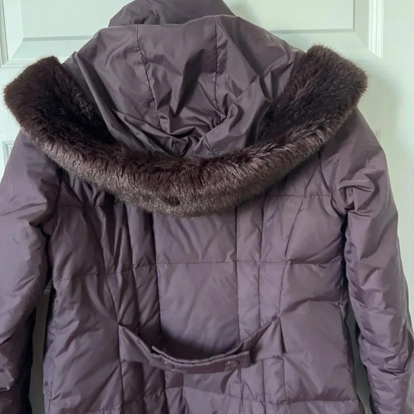 Larry Levine Winter Down Coat Burgundy/Wine Quilted Faux Fur Hood Long Puffer- S - Picture 8 of 8